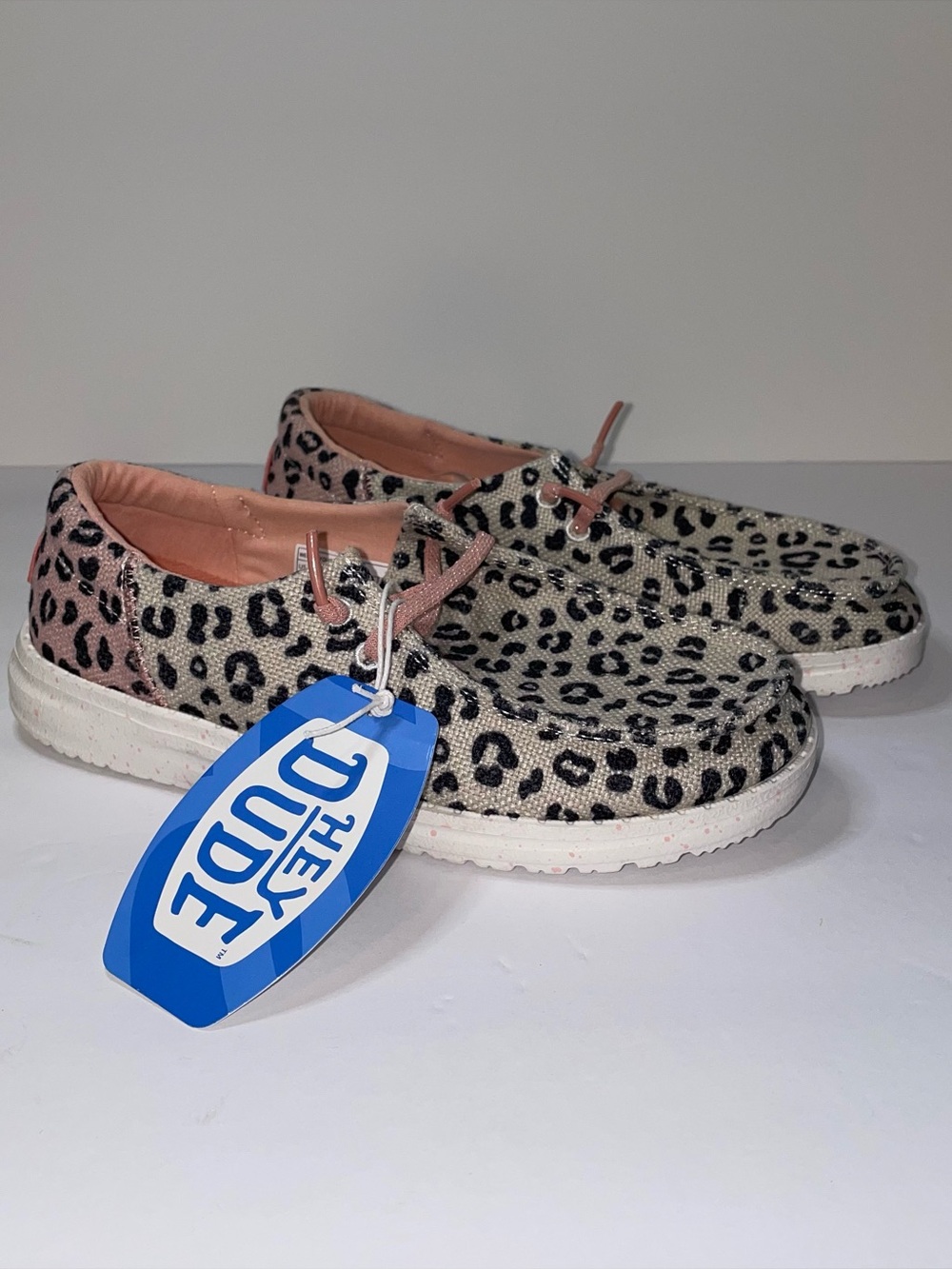 Hey Dude Wendy Youth Funk Leo Cream/Pink Leopard Print Slip Ons